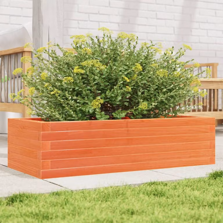 Fioriera da giardino vidaXL in legno massello di pino, colore marrone e arancione, L 90 cm x P 40 cm x H 23 cm