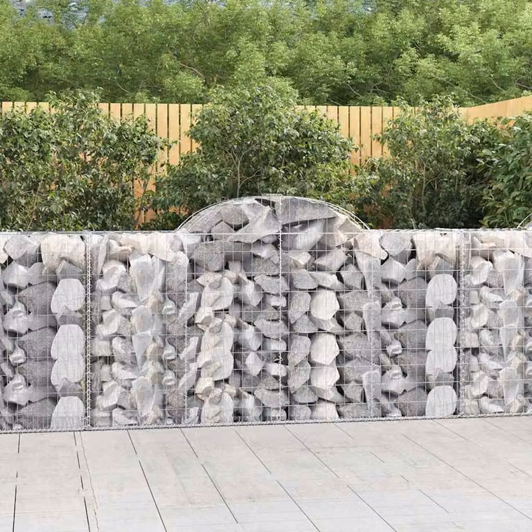 Set di 8 cesti gabbioni ad arco vidaXL in ferro zincato grigio, L 200 x P 50 x H 100/120 cm