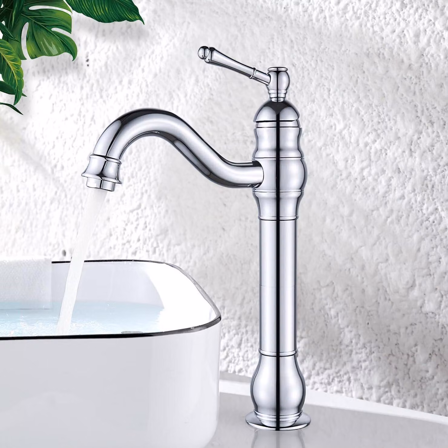 Miscelatore per lavabo da bagno, finitura cromata, rotazione a 360°