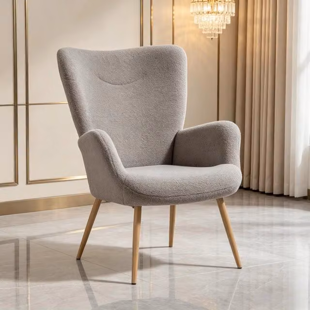 Poltrona singola, poltrona moderna con schienale alto e braccioli integrati, poltrona lounge dalla silhouette curva, per soggiorno, camera da letto o