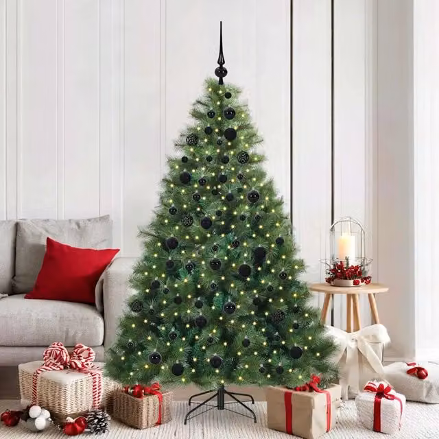 Albero di Natale artificiale moderno vidaXL verde con 300 LED luce bianca calda in PE e PVC, Altezza: 180 cm – 1