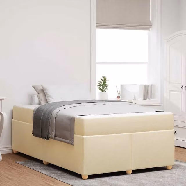 Letto moderno vidaXL con struttura imbottita e materasso a molle, L/P/H: 200 x 120 x 66 cm, Beige e Nero – 1