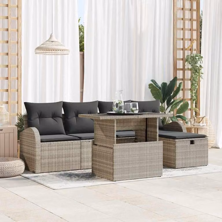 Maison Exclusive - Set da giardino composto da 6 pezzi, divano in rattan sintetico color grigio chiaro