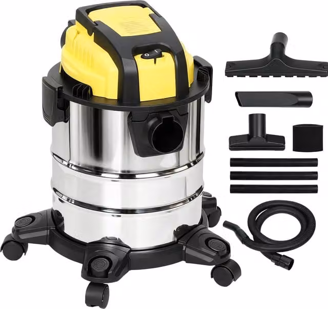 Aspirapolvere umido e a secco HOMCOM con sistema di filtri triplo e contenitore da 20 L, colore argento e acciaio inossidabile – 1