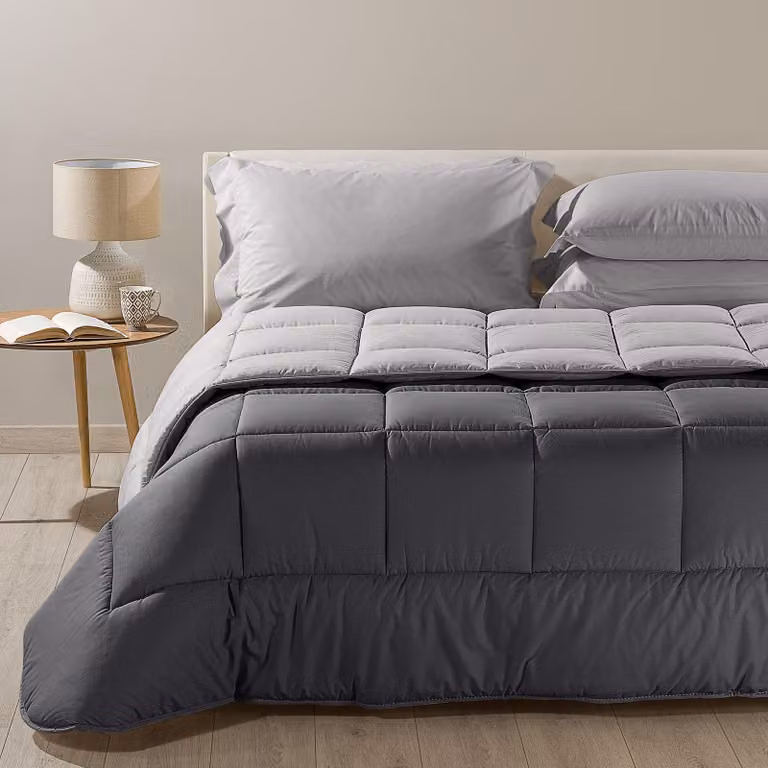 Piumone in cotone bicolor, 100% cotone, color antracite, confezione singola
