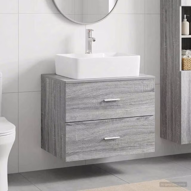 Mobile lavabo moderno vidaXL grigio con cassetti e ante in legno MDF sospeso
