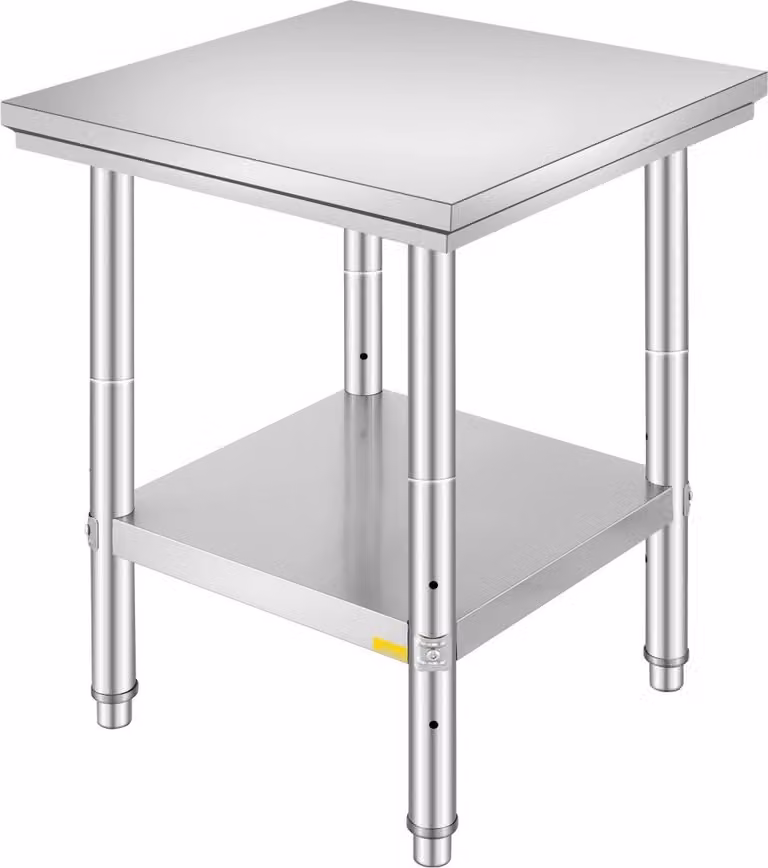 "Piano di lavoro in acciaio inox 60 cm x 60 cm - Tavolo multifunzionale per cucinare, cucire, lavare, fare bricolage, garage ecc."