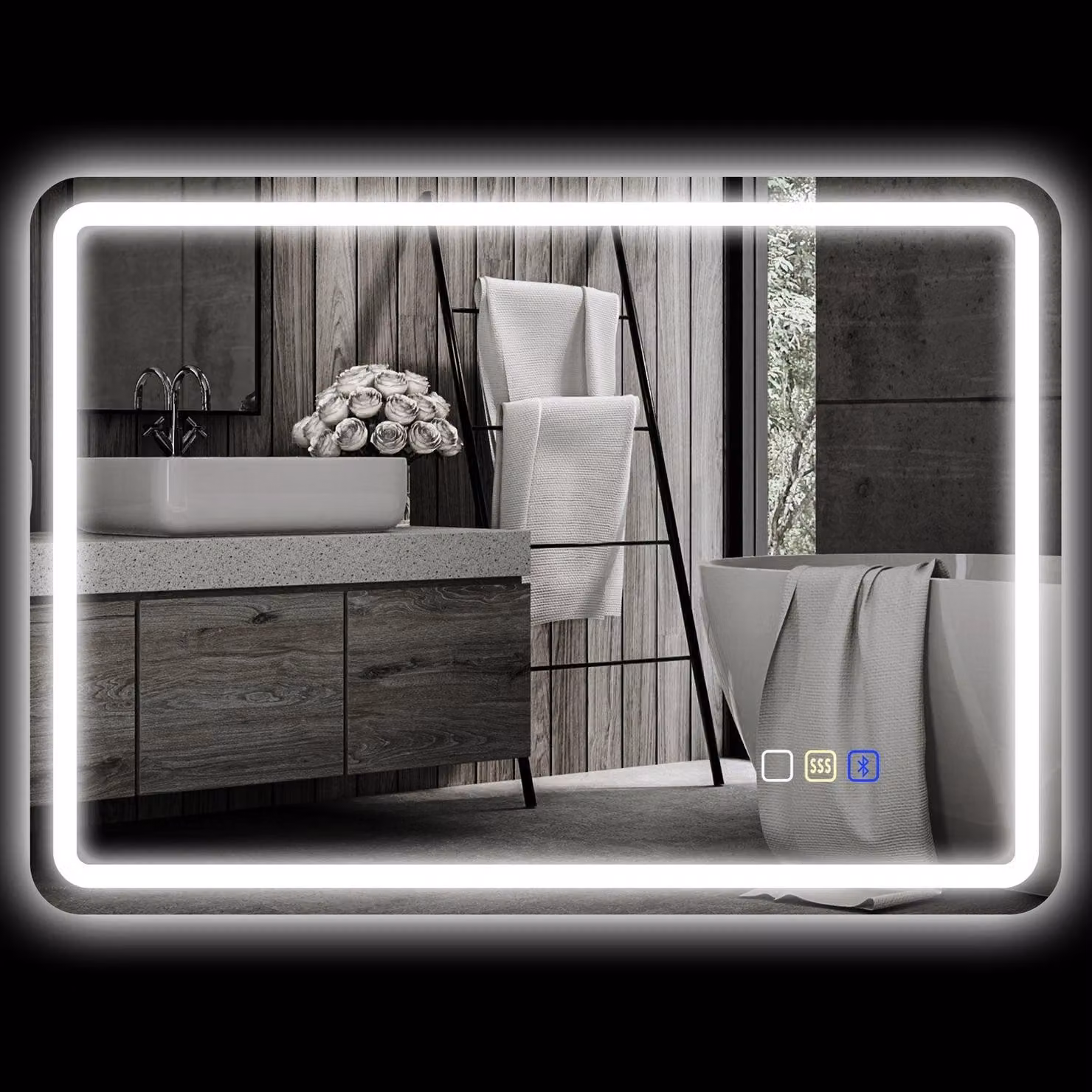 Specchio da bagno con illuminazione a LED, antiappannamento, 3 colori regolabili, 700 x 900 mm, argento
