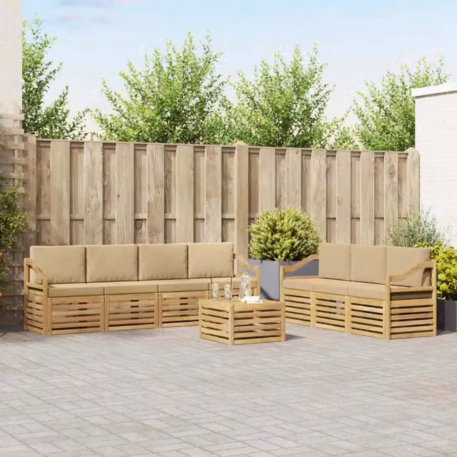 Set di divani da giardino a L con 8 pezzi vidaXL in legno di acacia color beige – 1