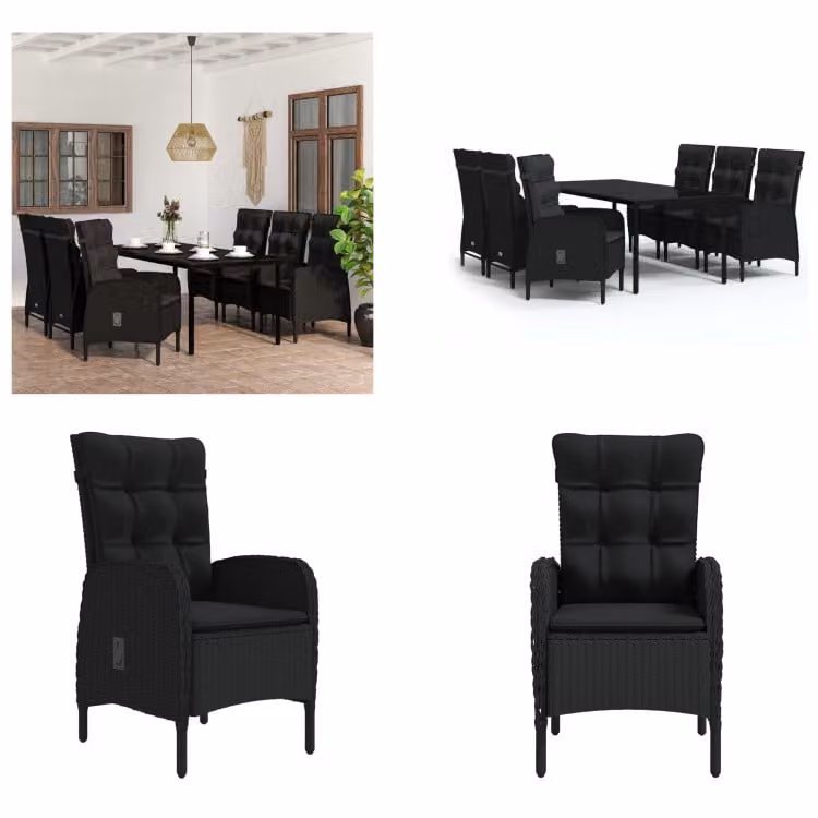 vidaXL Set da pranzo da giardino 7 pezzi con cuscini nero - Set da pranzo da giardino - Set da pranzo da giardino - Set di mobili da giardino - Set di mobili da giardino