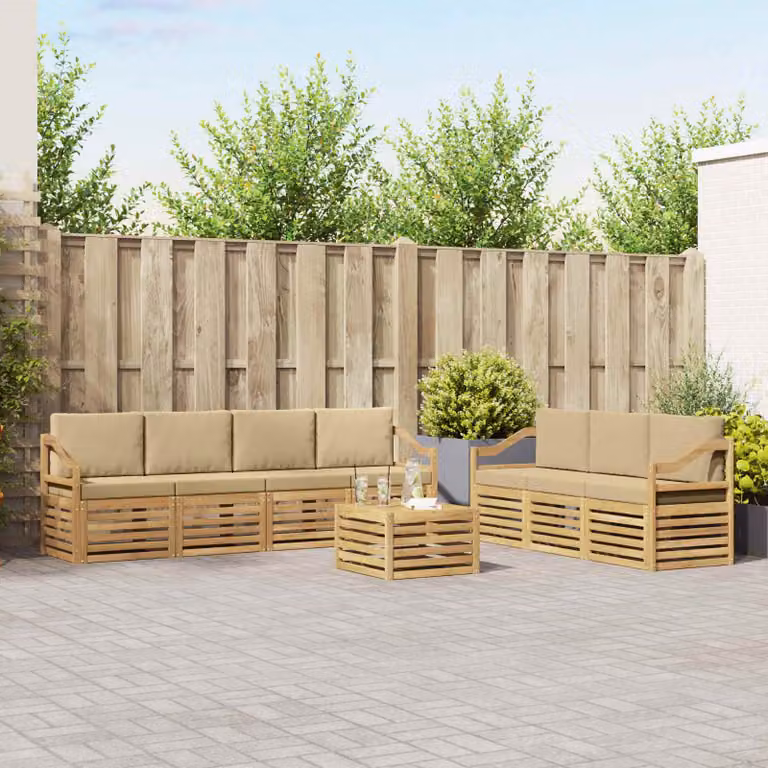 Set divani da giardino vidaXL a forma di U in legno di acacia con cuscini beige, 8 pezzi