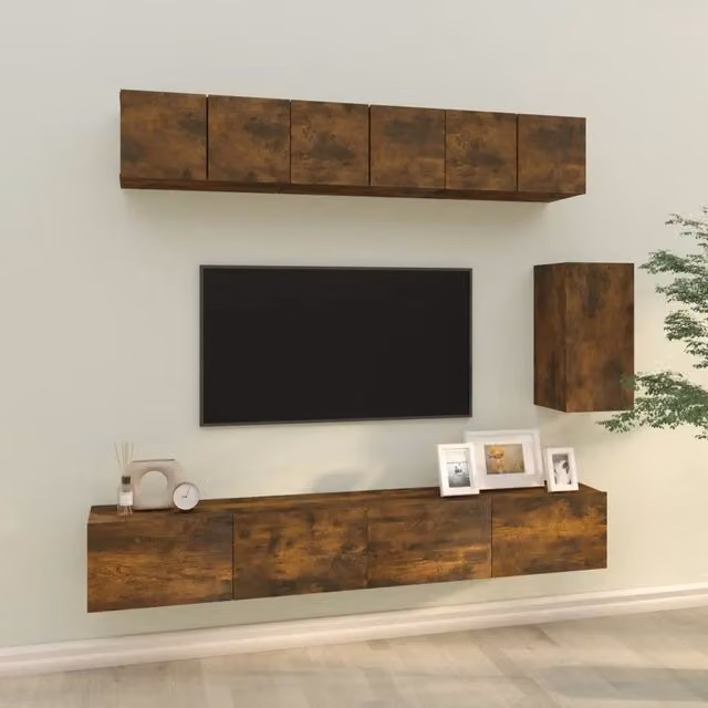Set di Mobili Porta TV 6 pz-Set di 6 Credenza per TV Rovere Fumo in Legno Multistrato 636778