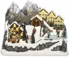 Scatola musicale Kaemingk con paesaggio in movimento, luci LED multicolore e effetto neve per Natale, L: 32,5 cm, P: 21,5 cm, H: 24 cm