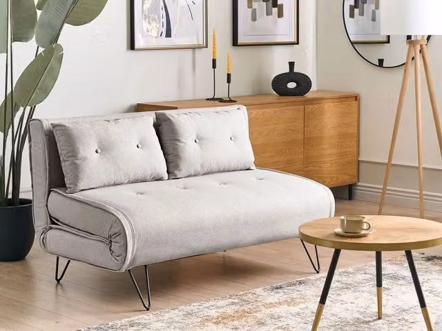 Divano Letto Click Clack Beliani in Tessuto Grigio con Gambe in Metallo e Poggiatesta Regolabile – 1