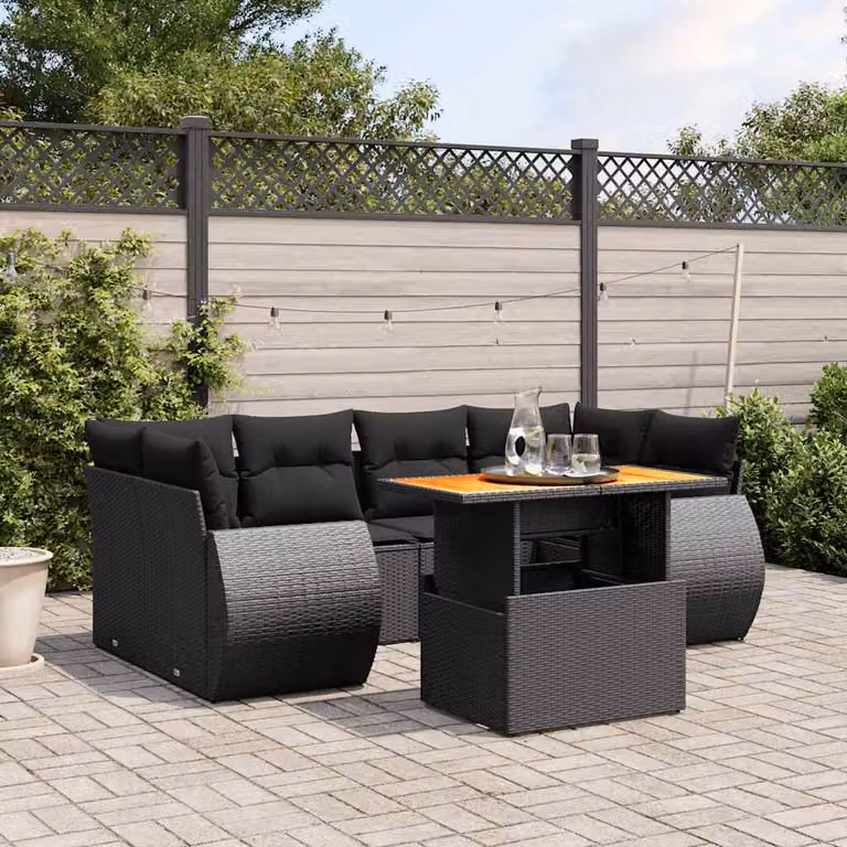 vidaXL Set Divano da Giardino a L con Cuscini Nero e Acciaio Verniciato a Polvere