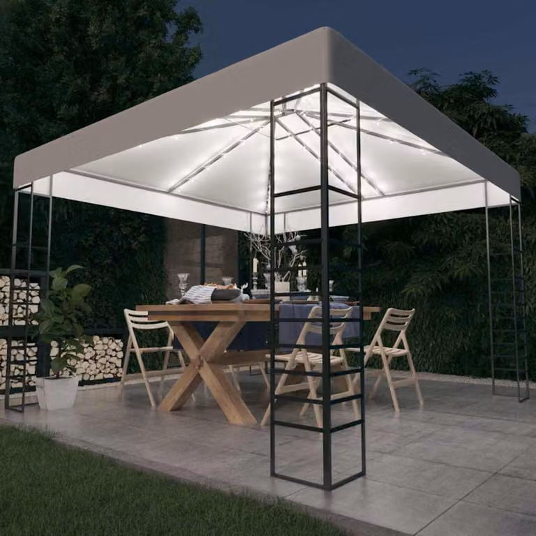 vidaXL Gazebo da Giardino con Luci a Stringa LED Bianco L: 300 cm, P: 300 cm, H: 270 cm