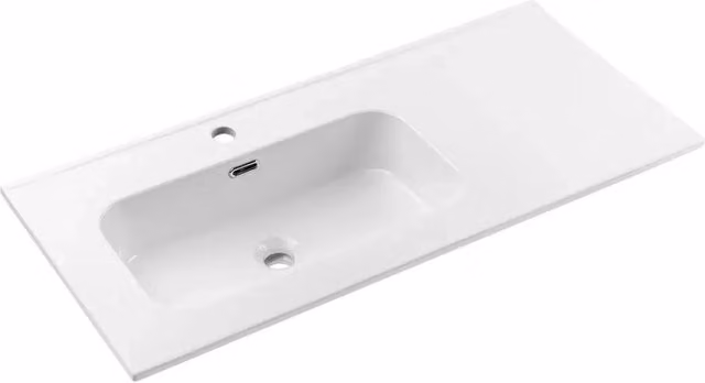 Lavabo da incasso ESSEN 100 cm in ceramica bianca lucida decentrata a sinistra