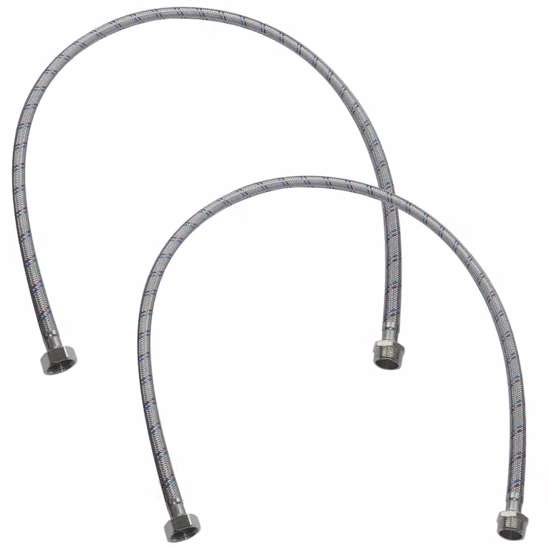 Elzusha - Set di due tubi di collegamento - Tubo flessibile da 600 mm - 1/2 pollice, maschio/femmina - Raccordi per rubinetti/miscelatori - Bagno/Cucina - Rivestimento in acciaio inossidabile - Tubo di collegamento