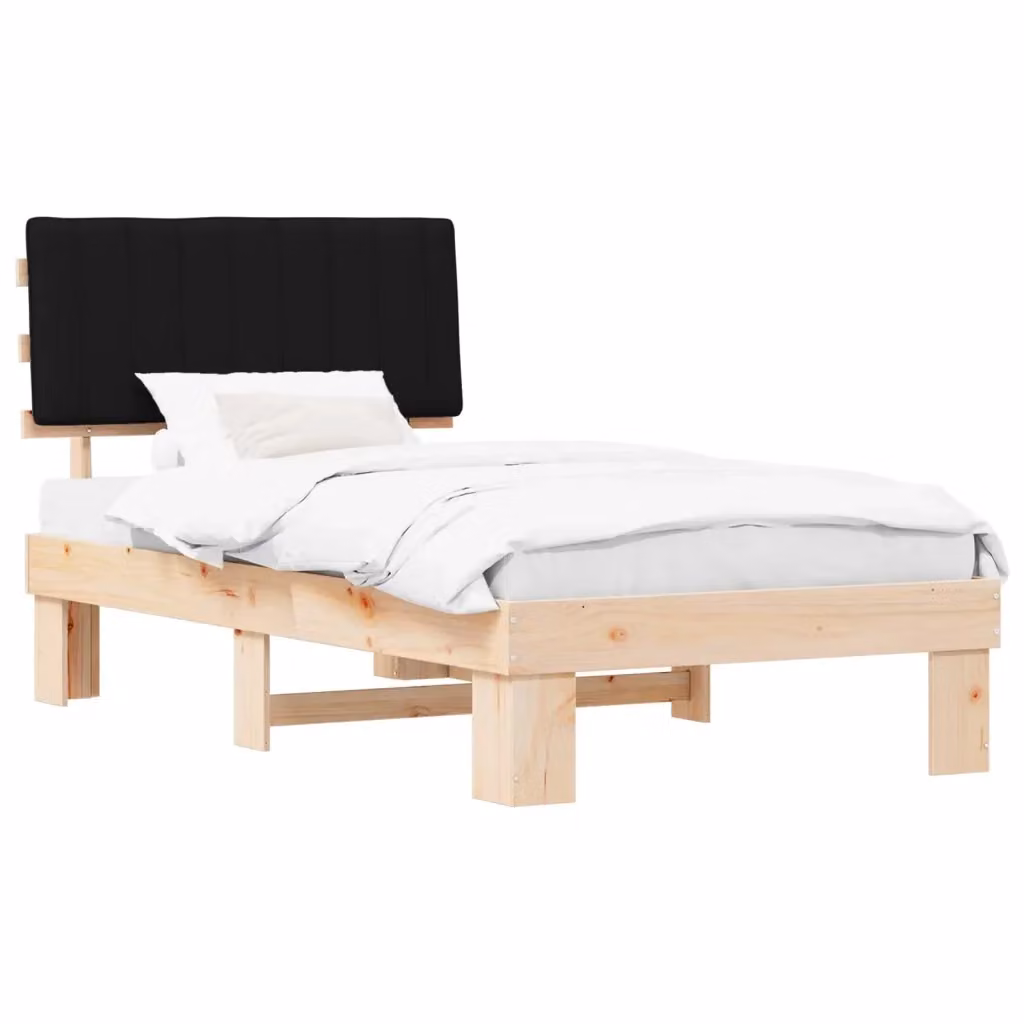 Letto con testiera rivestita vidaXL in pino massello nero L/P/H: 100 x 200 cm – 2