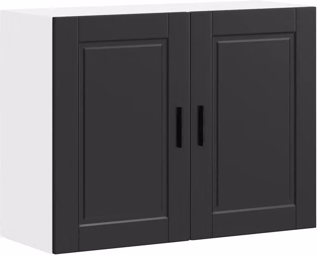 Pensile da parete HELLOSHOP26 nero opaco in legno composito con ante a battente per cucina o soggiorno L 80 x P 31 x H 60 cm