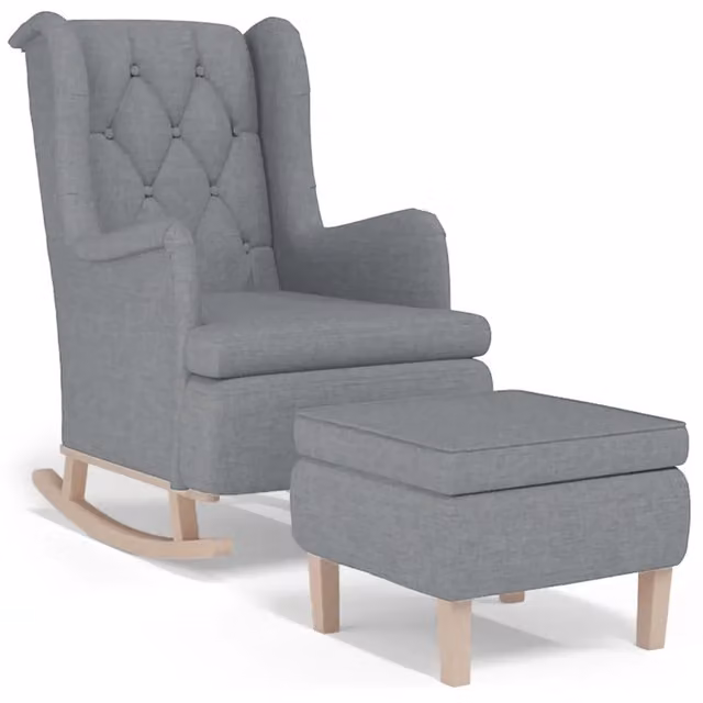 Poltrona con Gambe a Dondolo | Sedia Relax e Sgabello Grigio Chiaro Tessuto