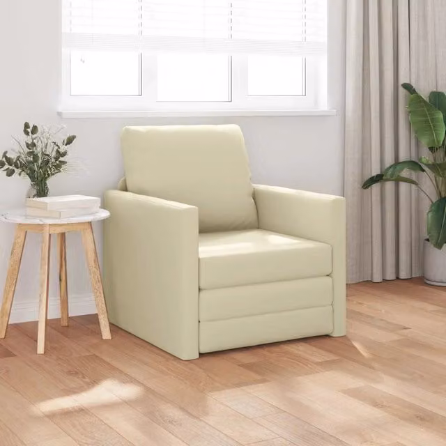 Divano letto moderno vidaXL in pelle artificiale beige L: 74 cm, P: 77 cm, H: 81 cm