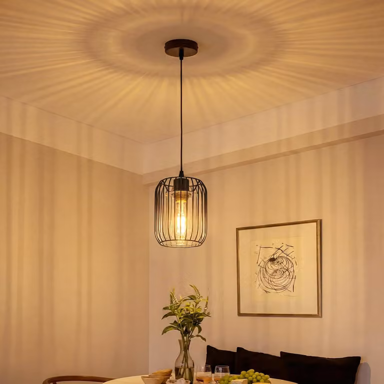Lampada a sospensione ZMH a 1 luce, lampada da tavolo da pranzo E27, lampada da soggiorno in vetro con paralume interno, lampada da sala da pranzo a sospensione per sala da pranzo e cucina, nera