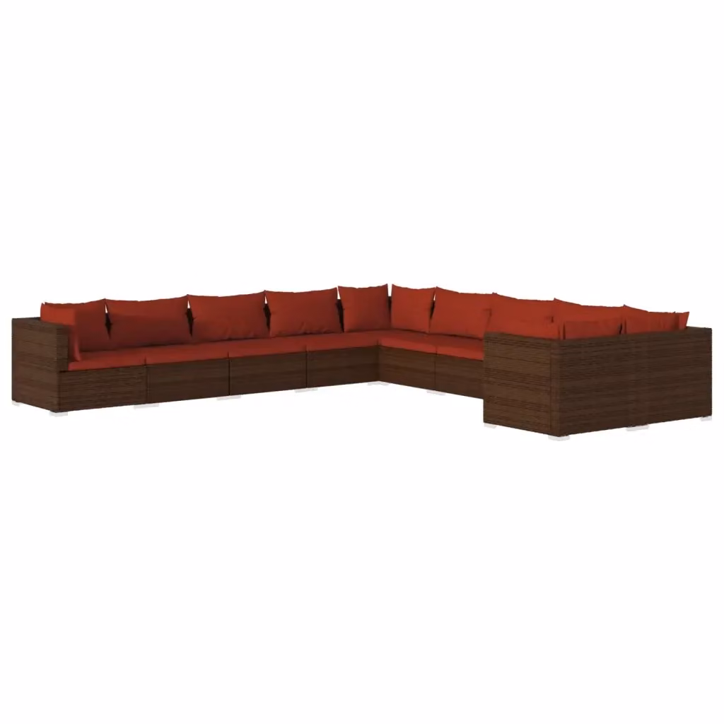 Set di divani da giardino vidaXL in rattan marrone con cuscini inclusi e struttura in metallo – 2