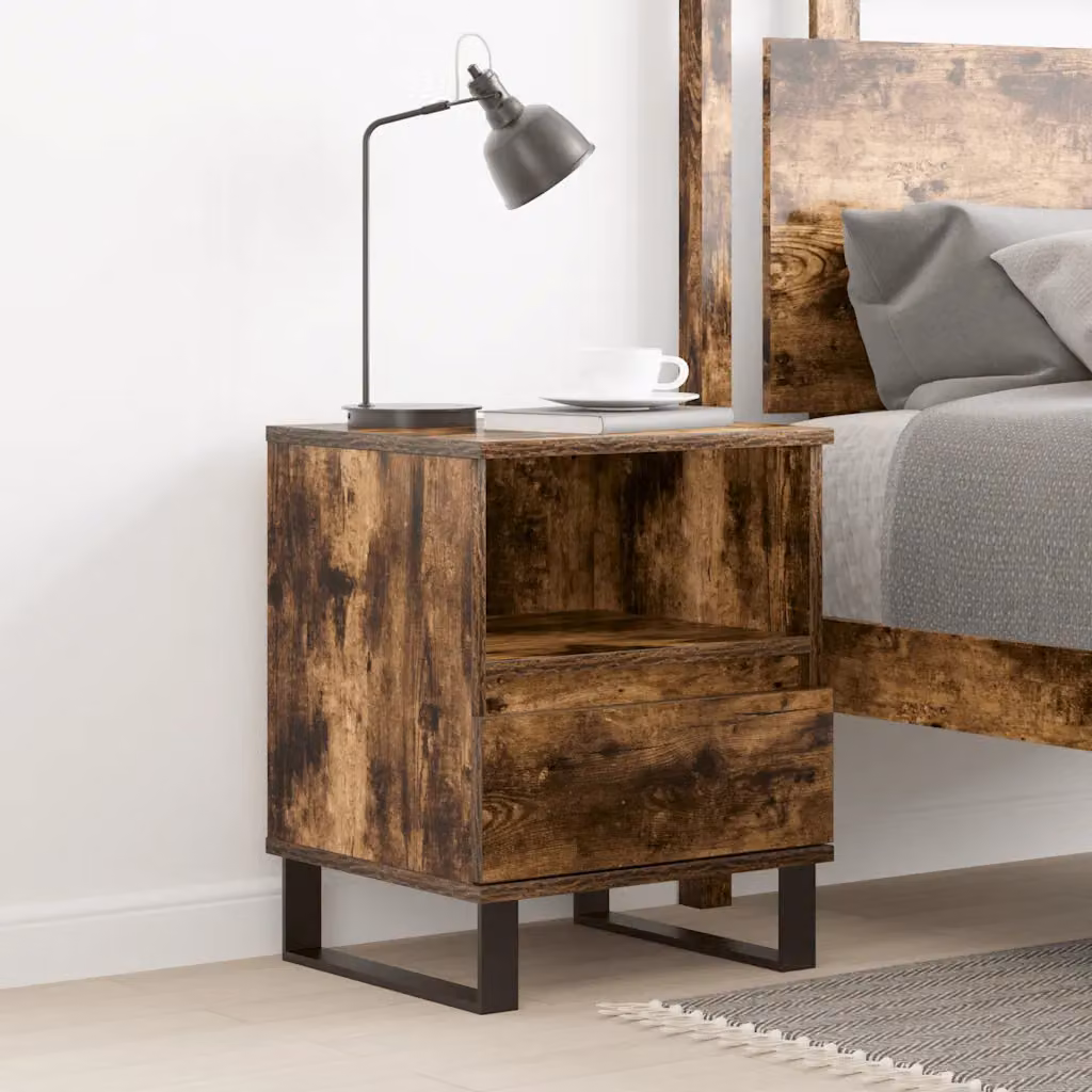 Comodino moderno vidaXL in legno multistrato rovere fumo marrone, sospeso a parete, L 40 cm x P 35 cm x H 50 cm