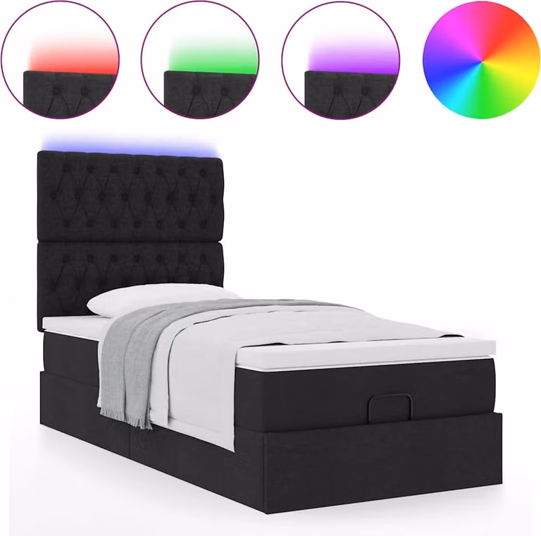 Struttura Letto Pouf con Materasso Nero 90x200 cm in Tessuto