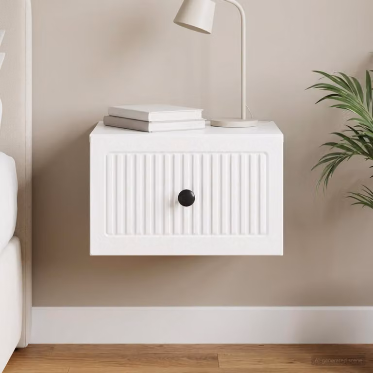 vidaXL Mobiletto da notte sospeso Bianco Lucido L: 33 cm, P: 34,5 cm, H: 20 cm