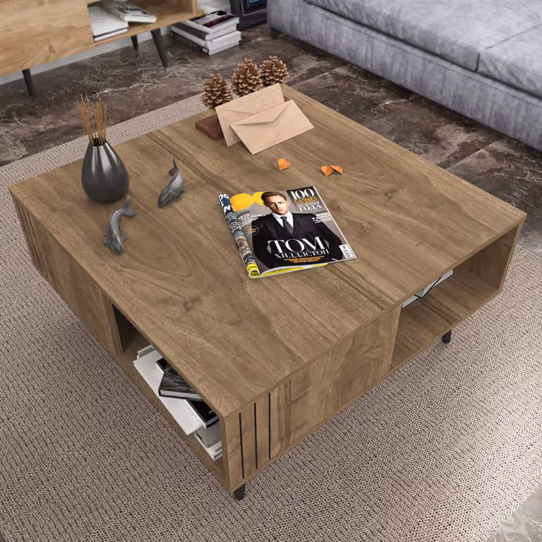 Skye Decor, Ronas - Walnut, tavolino, noce, 100% pannelli truciolari rivestiti in melamina, 89,6 x 89,6 x 46,5 cm