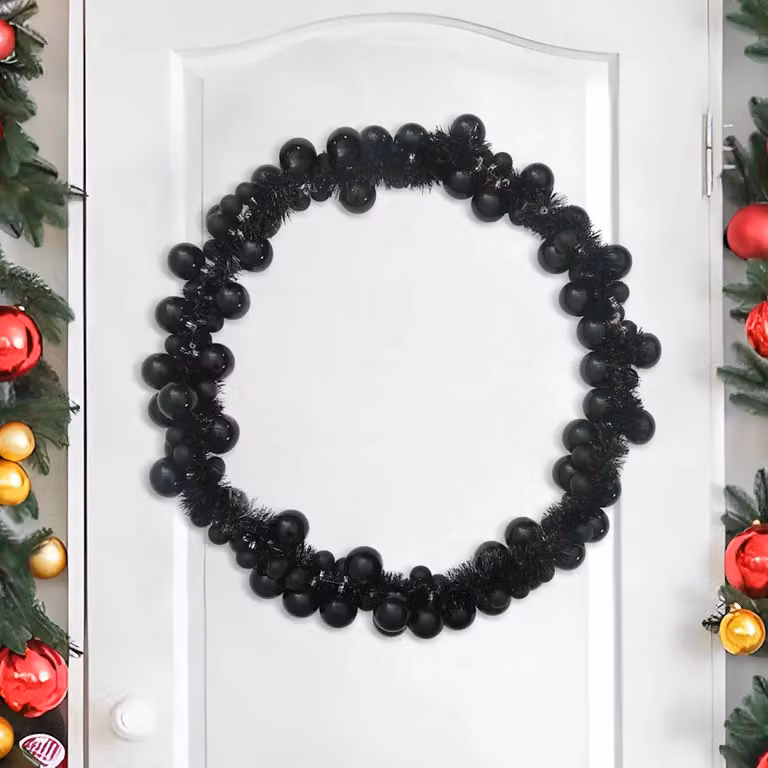 Ghirlanda di Natale con Palline LED vidaXL, Colore Nero, Lunghezza: 186 cm