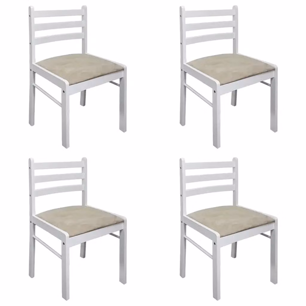 Set di 4 sedie da pranzo vidaXL in velluto bianco e legno di Hevea massello